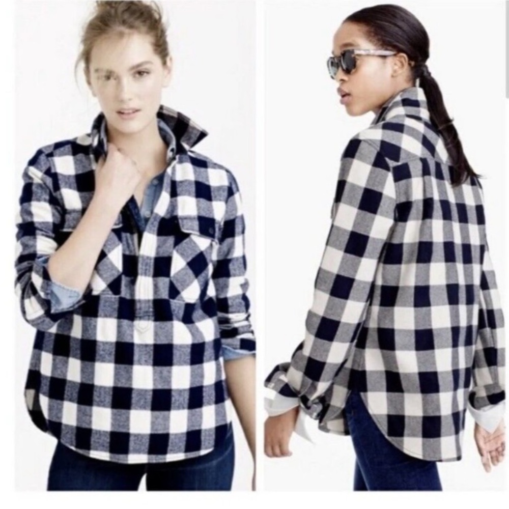 J. CREW Buffalo Plaid check Flannel Shirt Jacket Size XS Blue